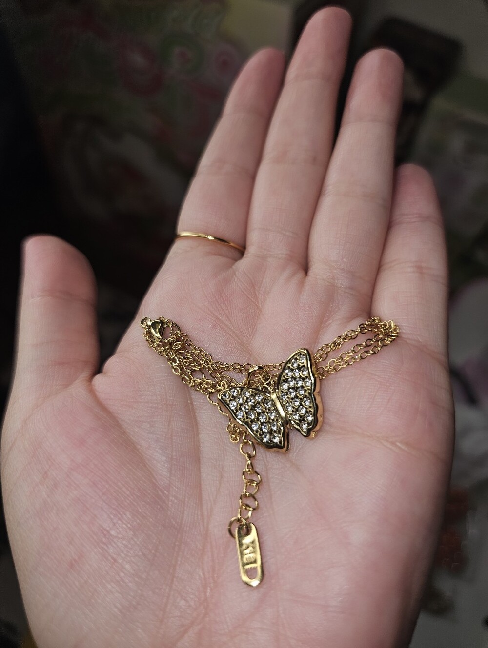 Butterfly Moissanite Stones 18k Gold Tone Necklace Dainty Sparkle New